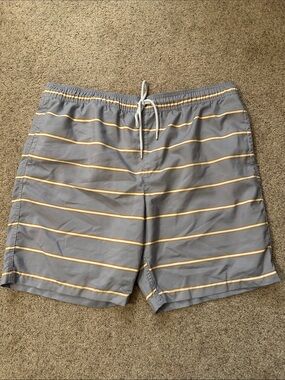 Amazon Essentials Gray Swim Trunks with Yellow Stripes
